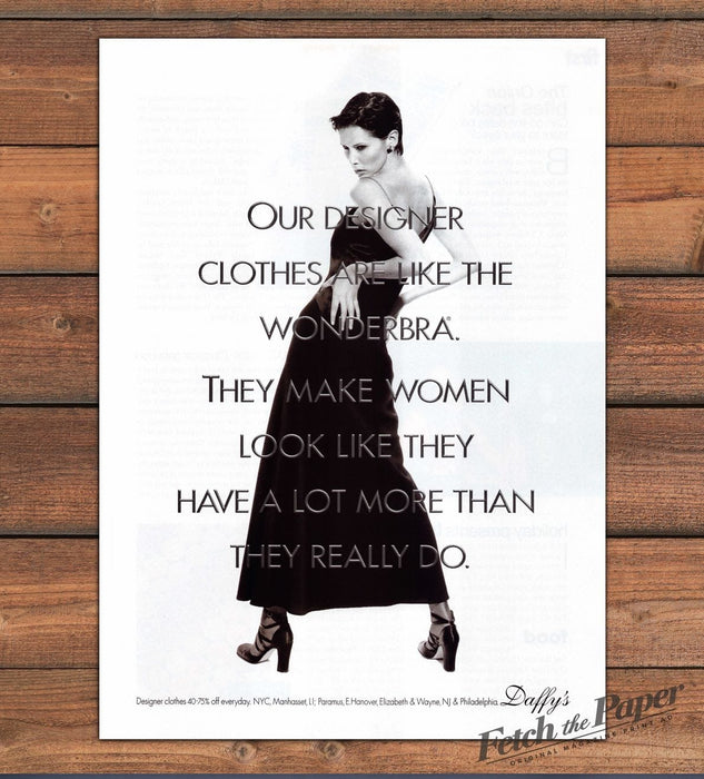 Daffy's Designer Clothes Wonderbra Quote Black Dress Heels Print Ad 1997 1990s