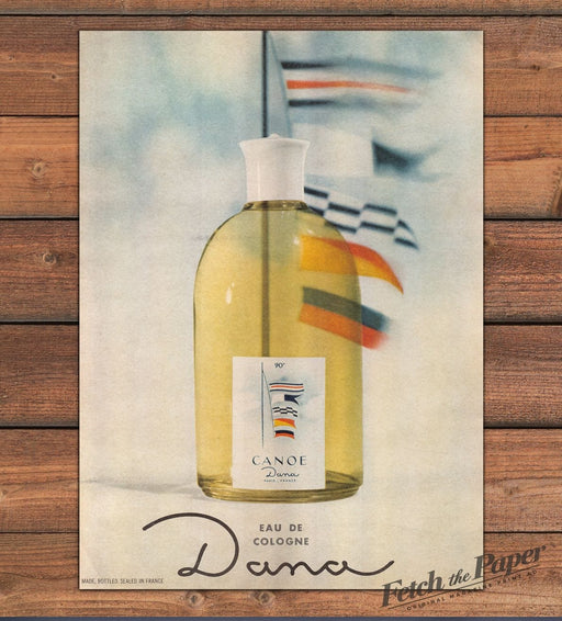 Dana Canoe Eau de Cologne Bottle Nautical Flags Print Ad 1965 1960s