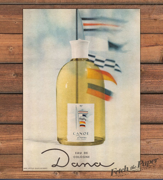 Dana Canoe Eau de Cologne Bottle Nautical Flags Print Ad 1965 1960s