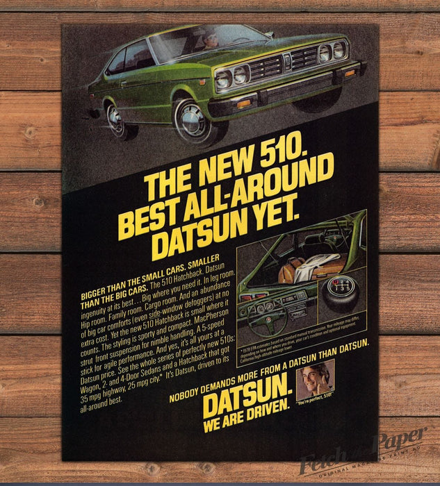 Datsun 510 Hatchback Green Best All Around Interior Cutaway Print Ad 1977 1970s