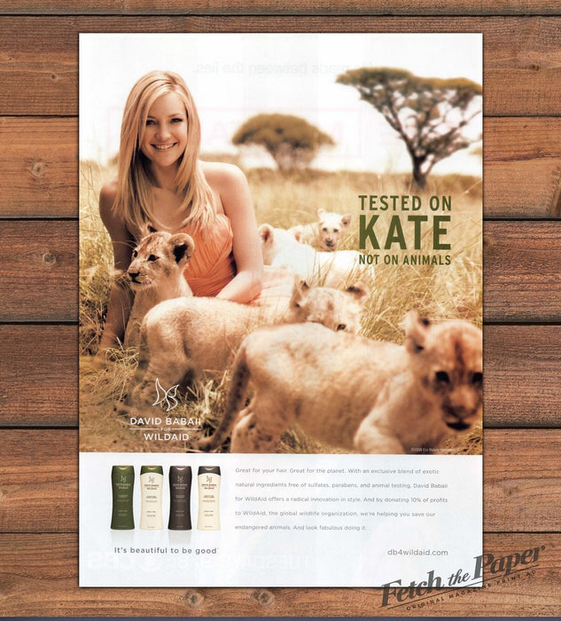 David Babaii WildAid Kate Hudson Lion Cubs Tested on Kate Print Ad 2008 2000s