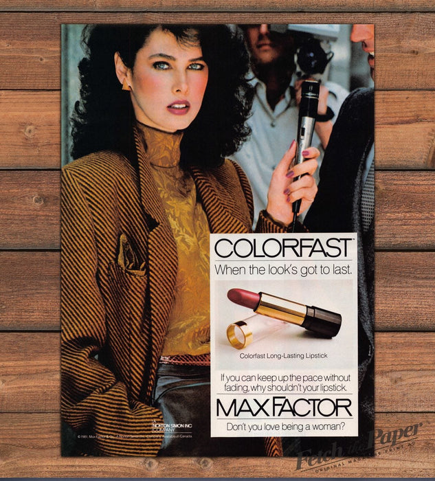 Dayle Haddon Max Factor Colorfast Lipstick Reporter Print Ad 1981 1980s