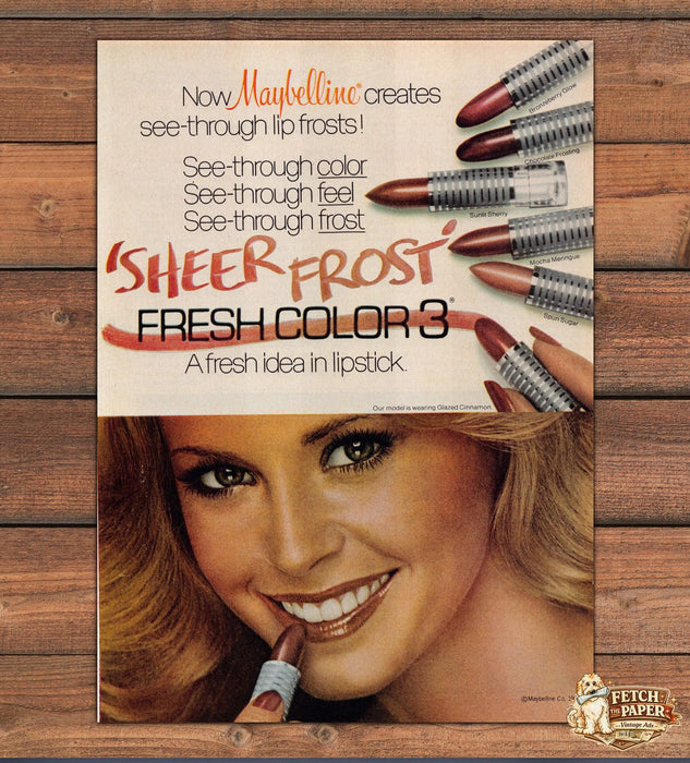 Maybelline Sheer Frost Fresh Color 3 Lipstick Close Up Smile Print Ad 1978 1970s