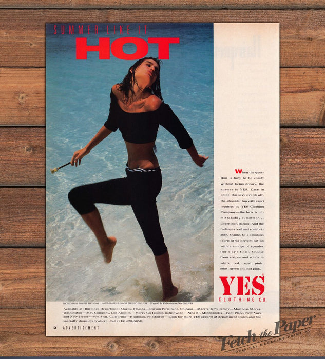 YES Clothing Co Black Off Shoulder Top Capri Leggings Beach Print Ad 1988 1980s