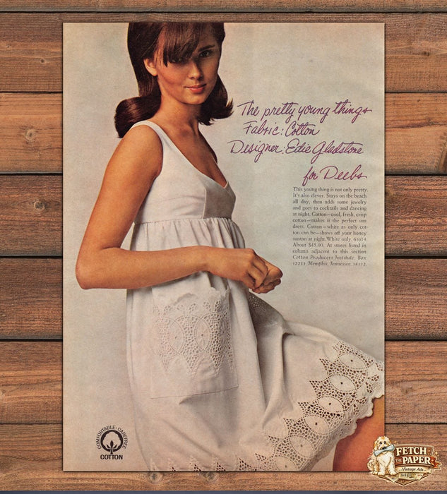 Deebs Edie Gladstone Cotton Sundress Eyelet Lace Beach Dress Print Ad 1966 1960s
