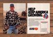 Del Monte Farm Aid Farmer Plaid Shirt Tractor Print Ad 1987 1980s (2pgs)