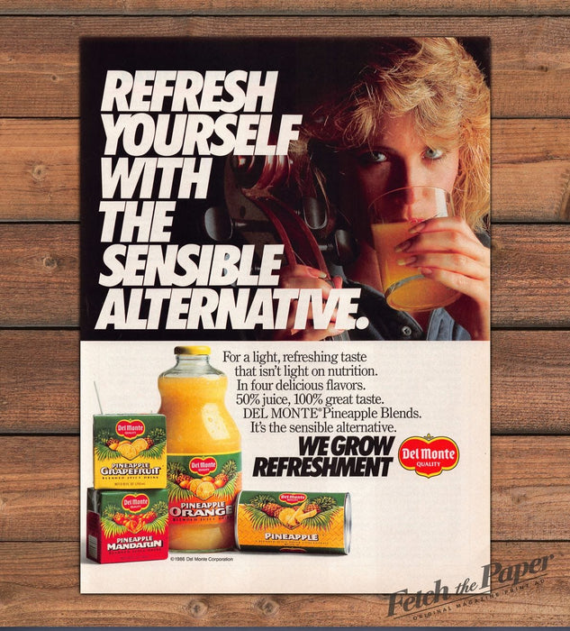 Del Monte Pineapple Juice Blends Woman Drinking Print Ad 1986 1980s