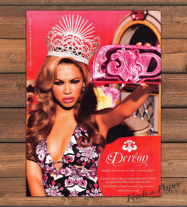 Dereon Rhinestone Crown Pink Clutch Floral Halter Jukebox Print Ad 2008 2000s