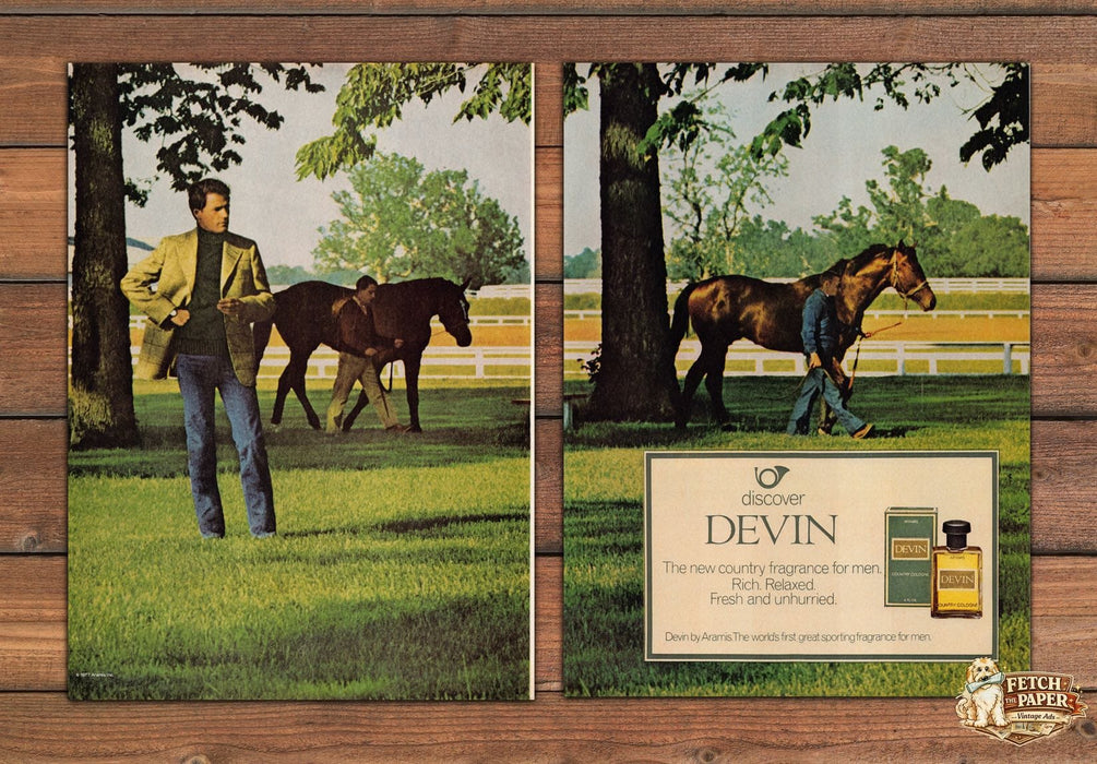 Devin By Aramis Country Cologne Horse Farm Blazer Print Ad 1977 1970s (2pgs)