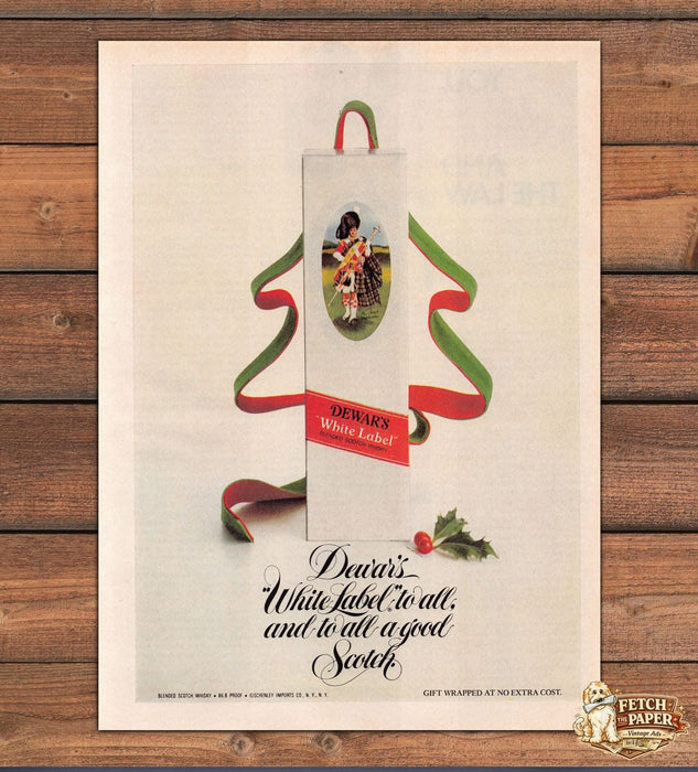 Dewar's White Label Scotch Whisky Christmas Tree Ribbon Gift Print Ad 1978 1970s