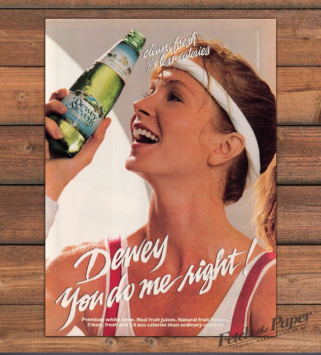 Dewey Stevens Wine Cooler Tennis Woman Sweatband Print Ad 1986 1980s