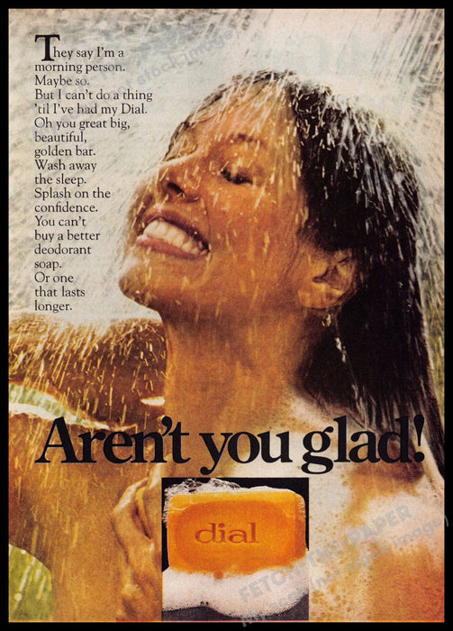 Dial Soap 1970s Print Advertisement 1977  Girl Shower Splash Skincare Dial Soap