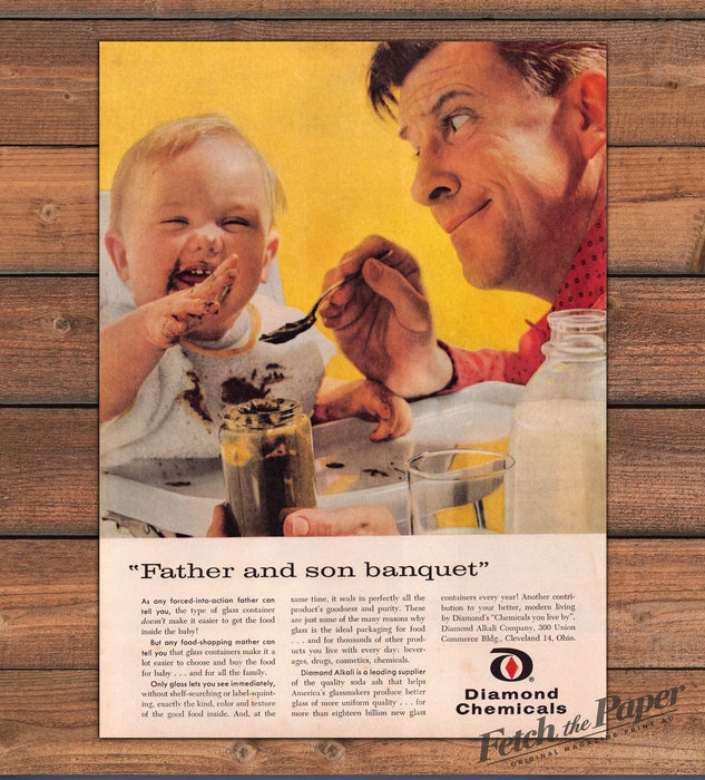 Diamond Chemicals Father And Son Banquet Baby Food Jar Print Ad 1959 1950s