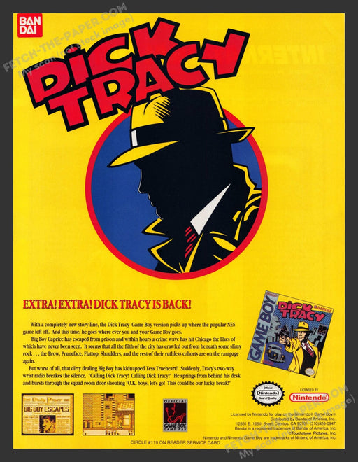 Dick Tracy Video Game 1990s Print Advertisement Ad 1991