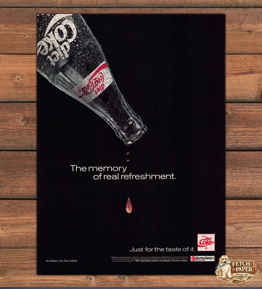 Diet Coke Memory of Real Refreshment Upside Down Bottle Print Ad 1991 1990s