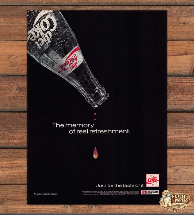 Diet Coke Memory of Real Refreshment Upside Down Bottle Print Ad 1991 1990s