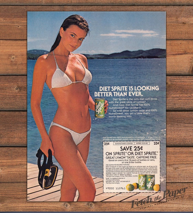 Diet Sprite Paulina Porizkova White Bikini Snorkel Mask Dock Print Ad 1985 1980s