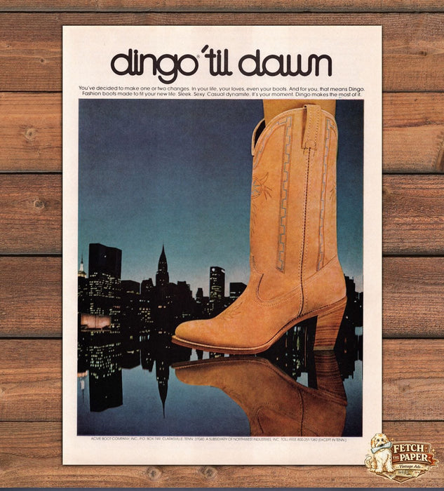 Dingo Boots Til Dawn Acme Boot Company NYC Print Ad 1981 1980s