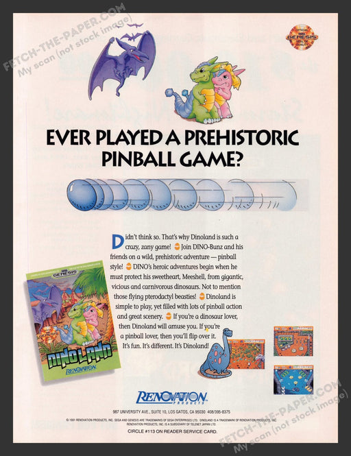 Dinoland Video Game 1990s Print Advertisement Ad 1991