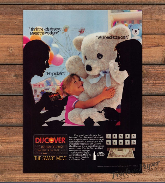 Discover Card Family Teddy Bear Carnival Silhouette Print Ad 1986 1980s