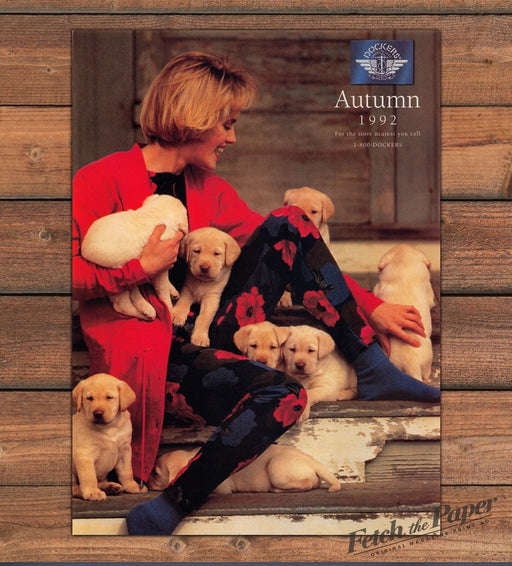 Dockers Autumn Woman Yellow Lab Puppies Floral Pants Print Ad 1992 1990s