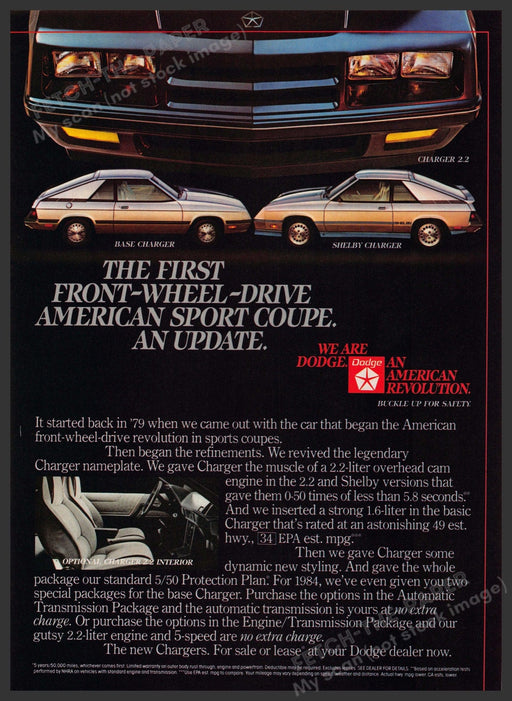 Dodge Charger 2.2 & Shelby Charger Car 1980s Print Advertisement 1984 Fetch-the-Paper