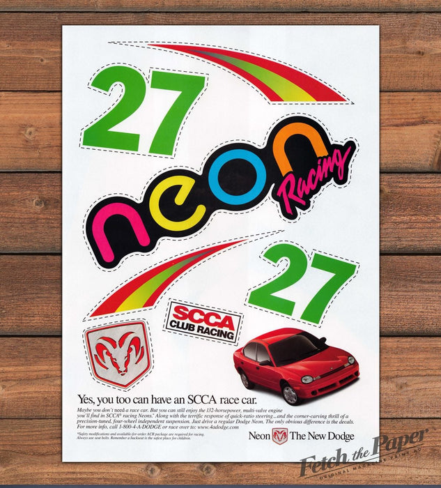 Dodge Neon Racing SCCA Decals Cut-Out Sticker Sheet Print Ad 1997 1990s