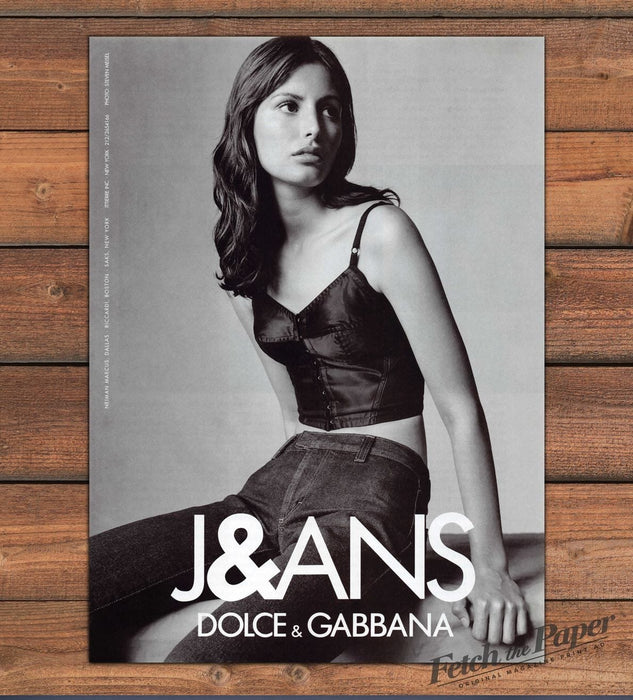 Dolce & Gabbana J&ANS Jeans Model in Satin Corset Top Print Ad 1997 1990s