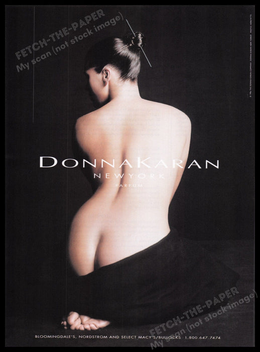 Donna Karan Parfum 1990s Print Advertisement Ad 1996 Bare Back Fetch the Paper!