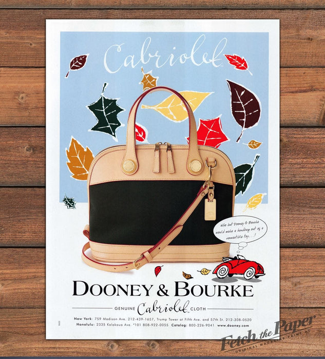 Dooney & Bourke Cabriolet Handbag Autumn Leaves Red Car Print Ad 1998 1990s