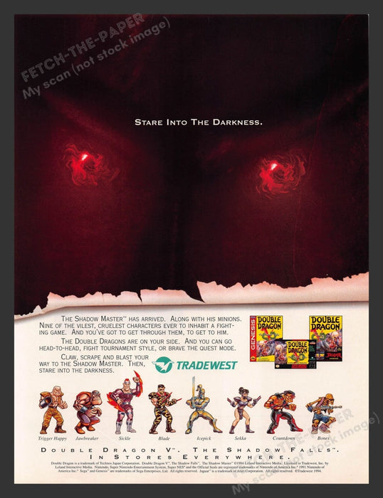 Double Dragon Shadow Master Video Game 1990s Print Advertisement Ad 1994