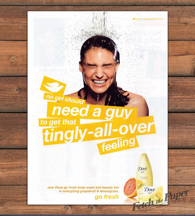 Dove Go Fresh Body Wash Shower Splash Laughing Woman Print Ad 2008 2000s