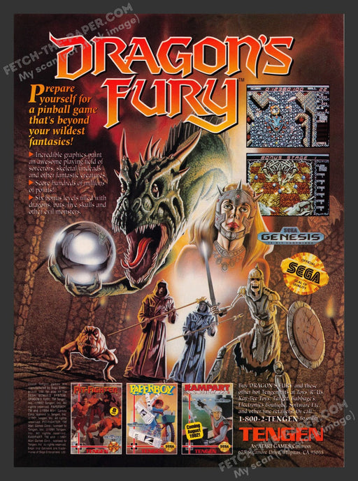 Dragon's Fury Video Game 1990s Print Advertisement Ad 1992