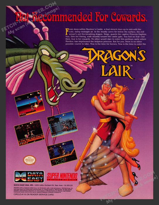 Dragon's Lair Super Nintendo Video Game 1990s Print Advertisement Ad 1992