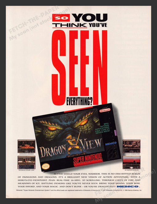 Dragon View Super Nintendo Video Game 1990s Print Advertisement Ad 1994