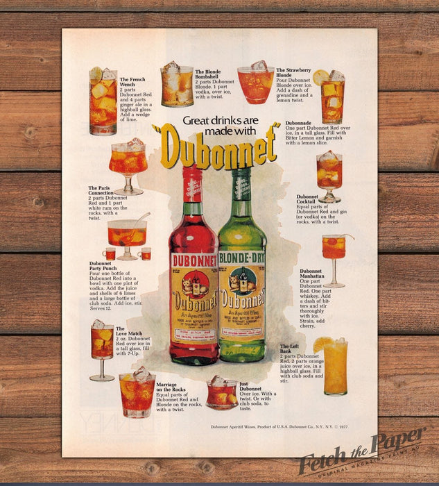 Dubonnet Aperitif Wine Cocktail Recipes Red Blonde-Dry Print Ad 1977 1970s