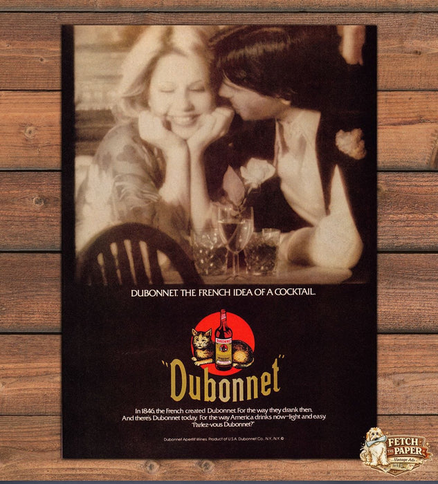 Dubonnet French Idea of a Cocktail Couple Dinner Table Wine Print Ad 1978 1970s