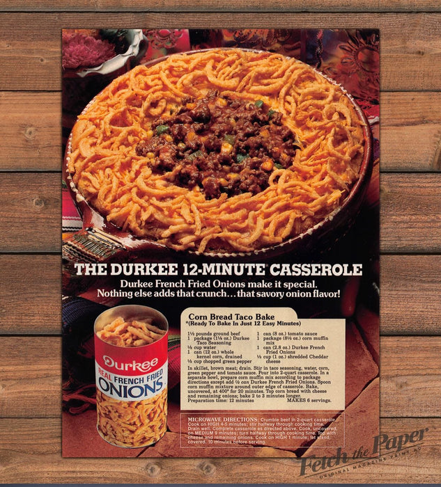 Durkee French Fried Onions Corn Bread Taco Bake Print Ad 1986 1980s