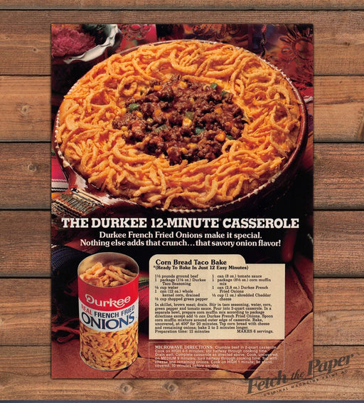 Durkee French Fried Onions Corn Bread Taco Bake Print Ad 1986 1980s