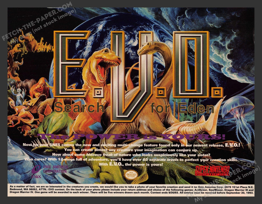 E.V.O. Search for Eden Video Game 1990s Print Advertisement 1993