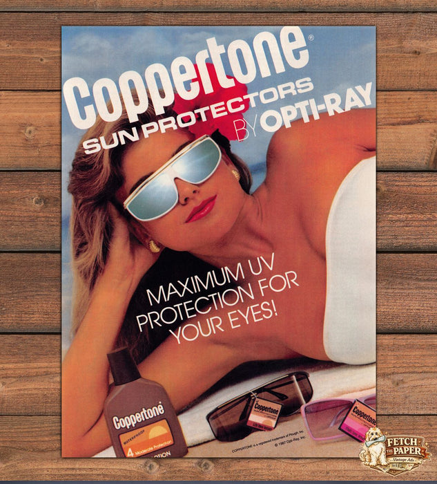 Coppertone Kathy Ireland Sun Protectors Opti Ray Sunglasses Print Ad 1988 1980s