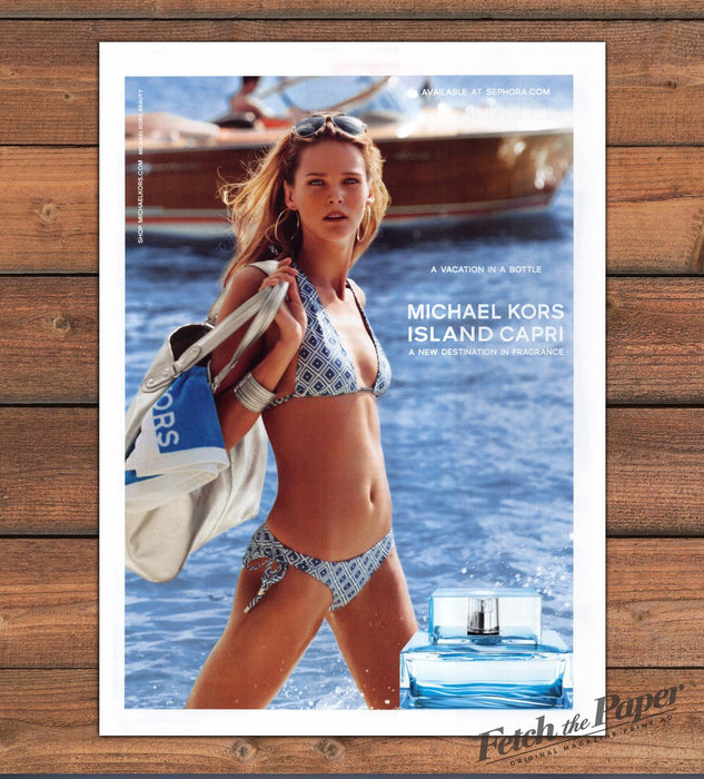 Michael Kors Island Capri Perfume Bikini Model Boat Print Ad 2008 2000s