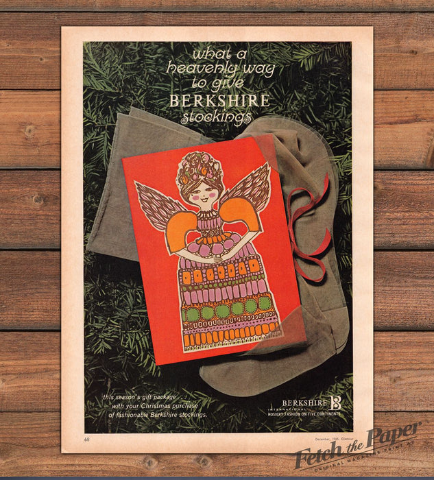 Berkshire Stockings Christmas Gift Package Angel Hosiery Print Ad 1965 1960s