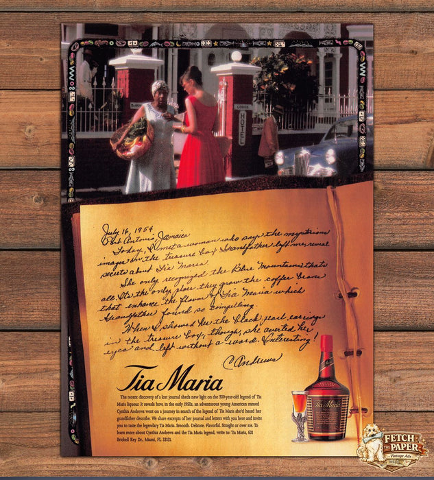 Tia Maria Lost Journal Legend Jamaica Cynthia Liqueur Print Ad 1991 1990s