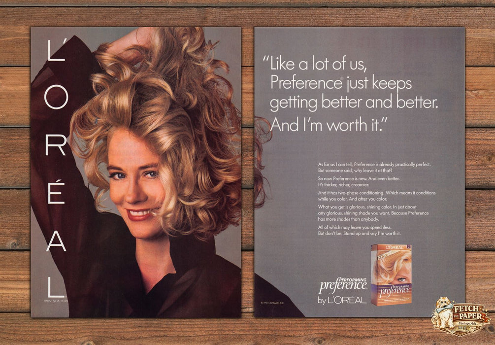 L'Oreal Preference Cybil Shepherd Worth It Curly Hair Color Print Ad 1991 1990s