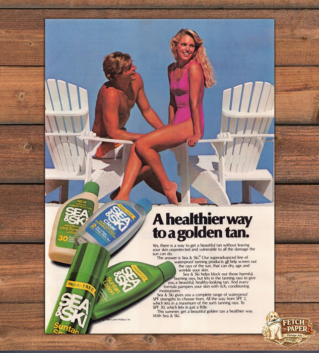 Sea Ski Golden Tan Couple Beach Chairs Print Ad 1988 1980s