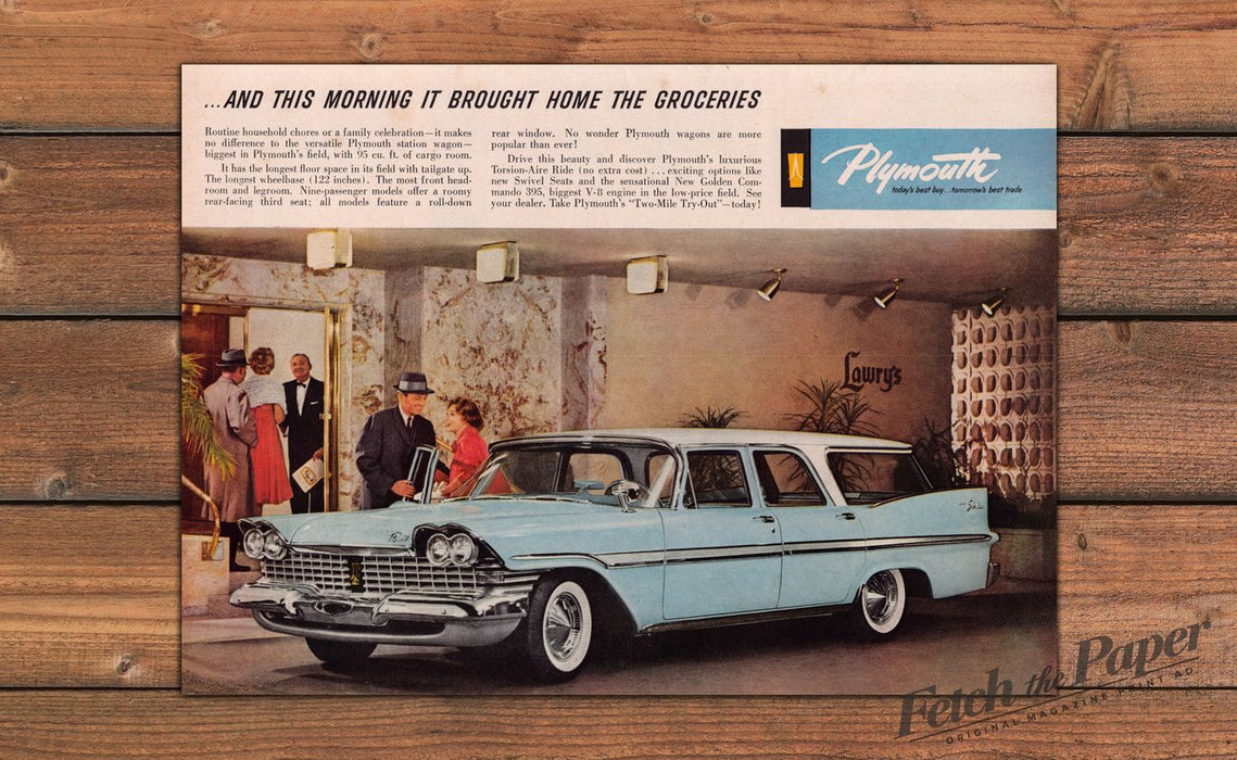 Plymouth Station Wagon Brought Home The Groceries Blue Car Print Ad 1959 1950s