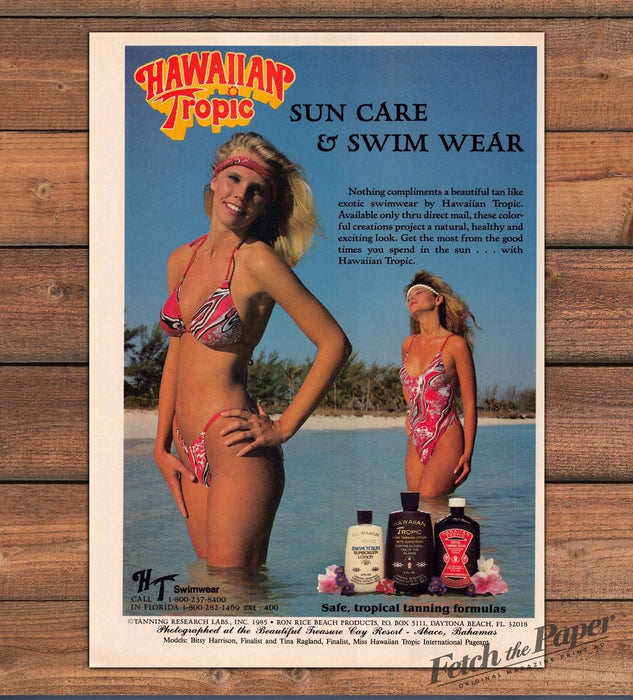 Hawaiian Tropic Bikini Swimwear Bitsy Harrison Tina Ragland Print Ad 1985 1980s