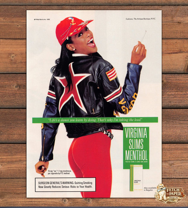 Virginia Slims Menthol Star Jacket Red Pants Dance Quote Print Ad 1990 1990s