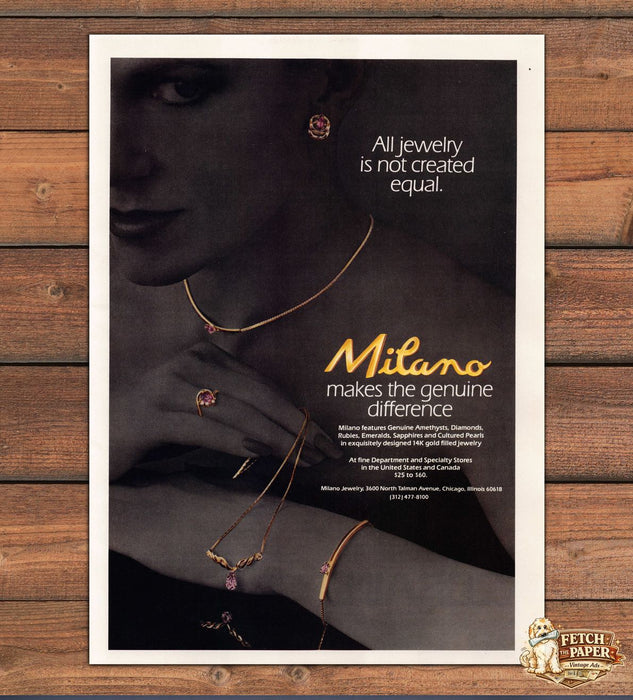 Milano Jewelry Genuine Gemstones Gold Filled Necklace Print Ad 1981 1980s